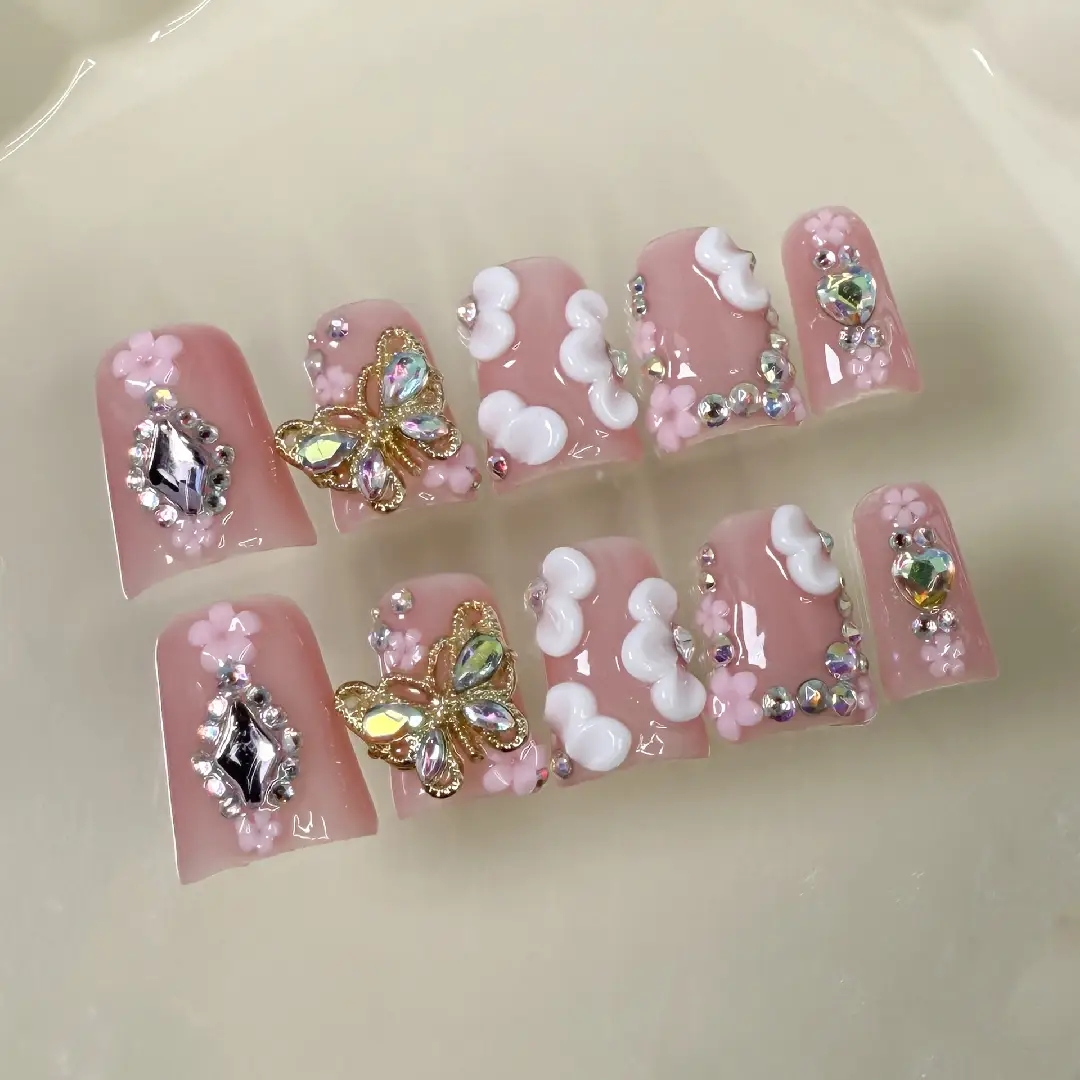 Embroidery Embellishments - 10個入り高級豪華スタイルモデル、手描きの立体的な金色の蝶、花、まばゆいラインストーンの手作り品