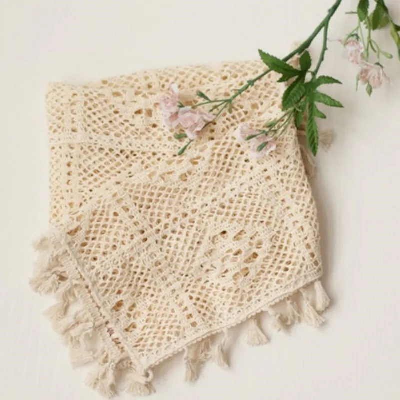 Tassel Fringe Trim - 新生児の写真撮影の小道具写真撮影マット綿レースブランケット Fotografia ベビー写真撮影ラップ背景ベージュタッセルブランケット
