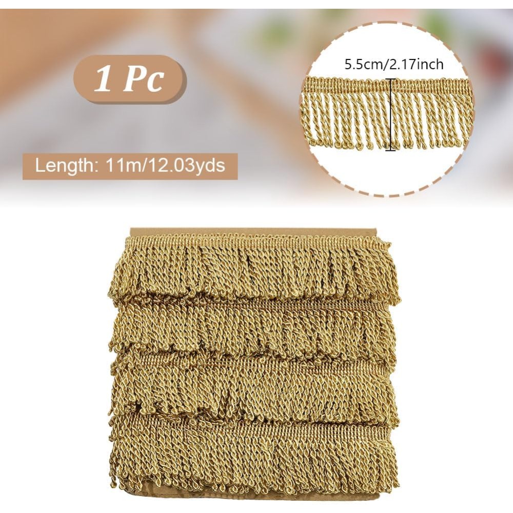 Tassel Fringe Trim - 12ヤード×2.2インチ フリンジトリム チェーンレース縫製用レーストリム フリンジタッセル装飾用フリンジトリム カーテン、ボックス、クラフト、ホームデコレーション用