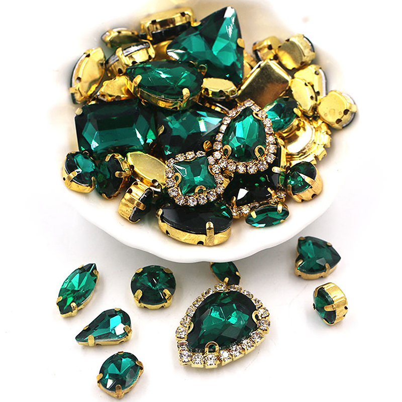 Sew On Rhinestone - 50個入り 24色ミックスシェイプ ガラスラインストーン ソーオンクリスタル ゴールドクロウ シャイニーDIY装飾