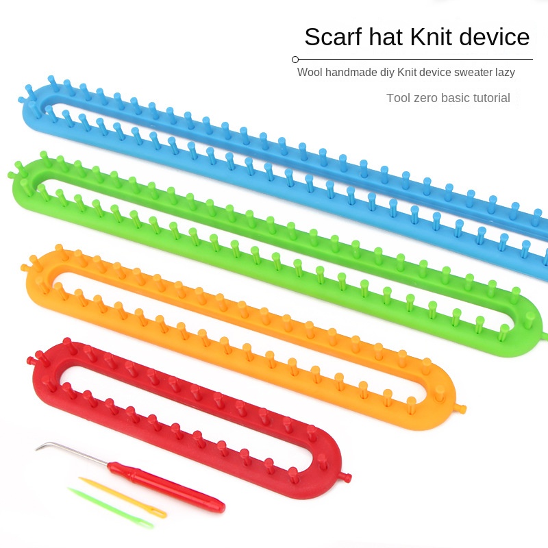 Pom Pom Maker Tool - 織機編み物キット、プラスチックポンポン、靴下帽子スカーフ、スカーフメーカー、ロングハンドル、DIY織りツール、ランダムカラー