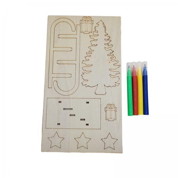 Christmas Craft Embellishment - 3x DIY 木製工芸品 クリスマスそり クリスマスツリー装飾品 手作り木製そり