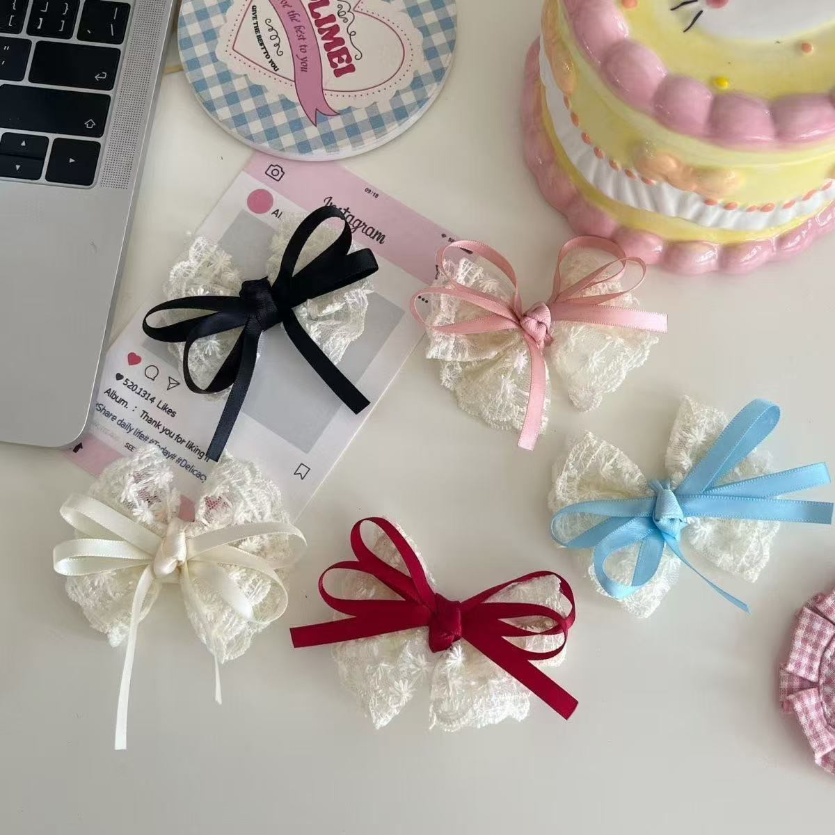 2 個エレガントなレースの弓ヘアピン女性のファッション赤いリ - Lace Ribbon Trim のレビューと価格