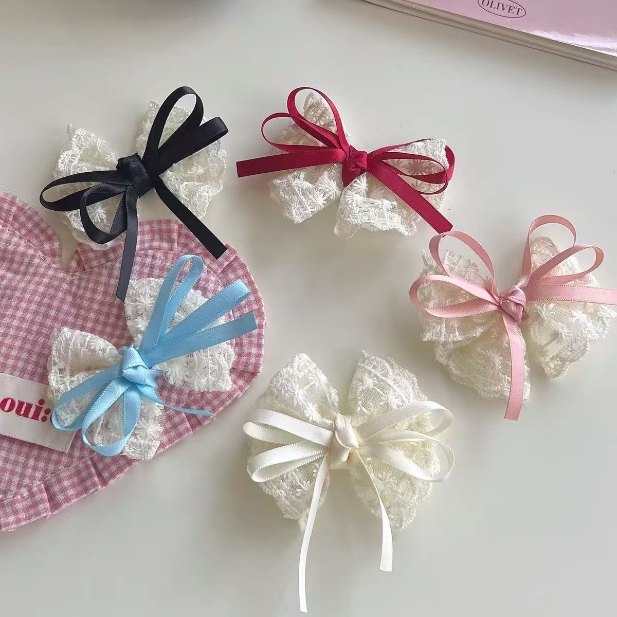 2 個エレガントなレースの弓ヘアピン女性のファッション赤いリ - Lace Ribbon Trim のレビューと価格