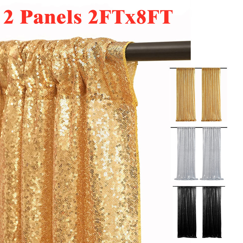 ゴールド/シルバースパンコール背景カーテン、2パネル - 2 - Sequin Fabric Panel のレビューと価格