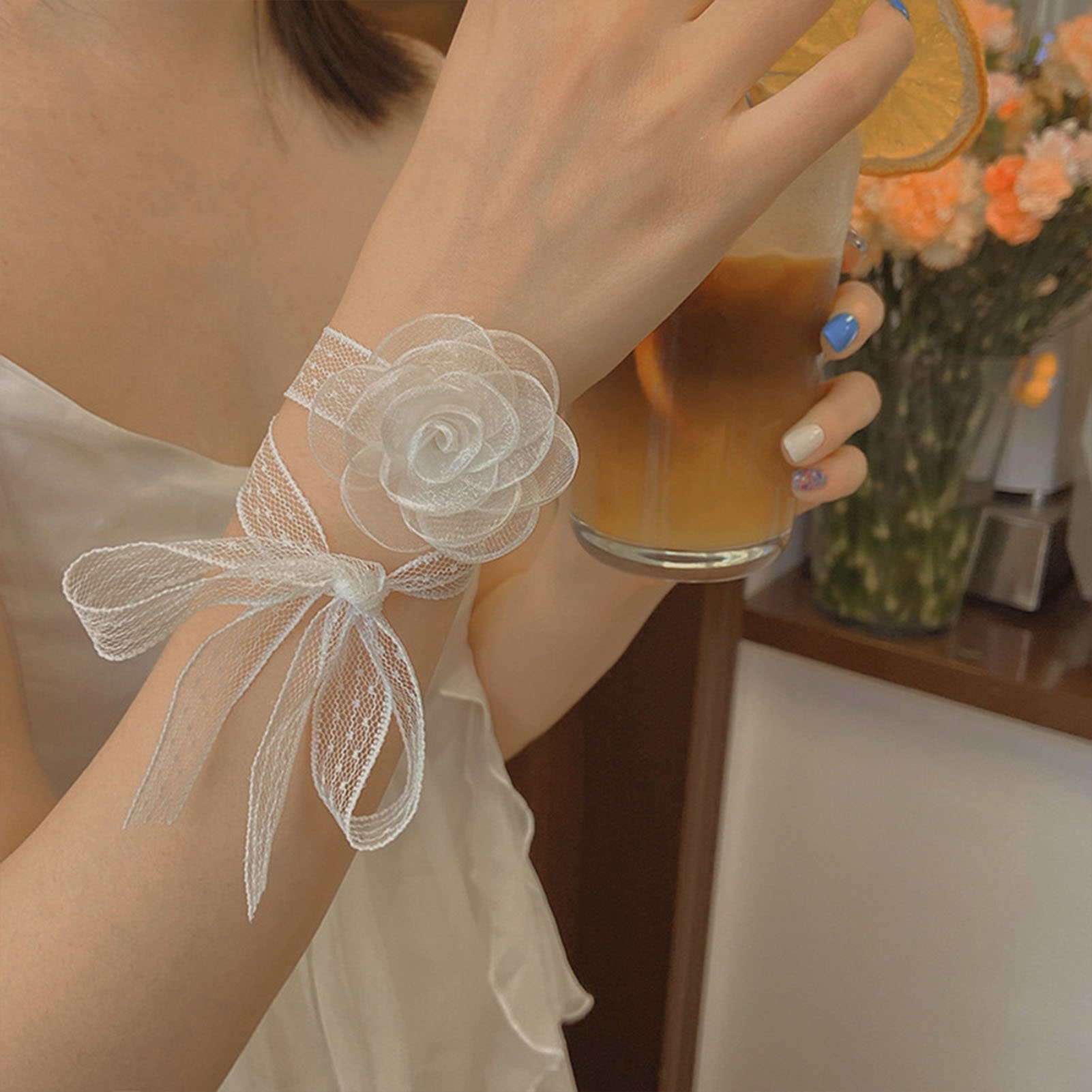 レースリボンタイヘッドバンド、ローズ装飾付き、調節可能なレー - Lace Ribbon Trim のレビューと価格