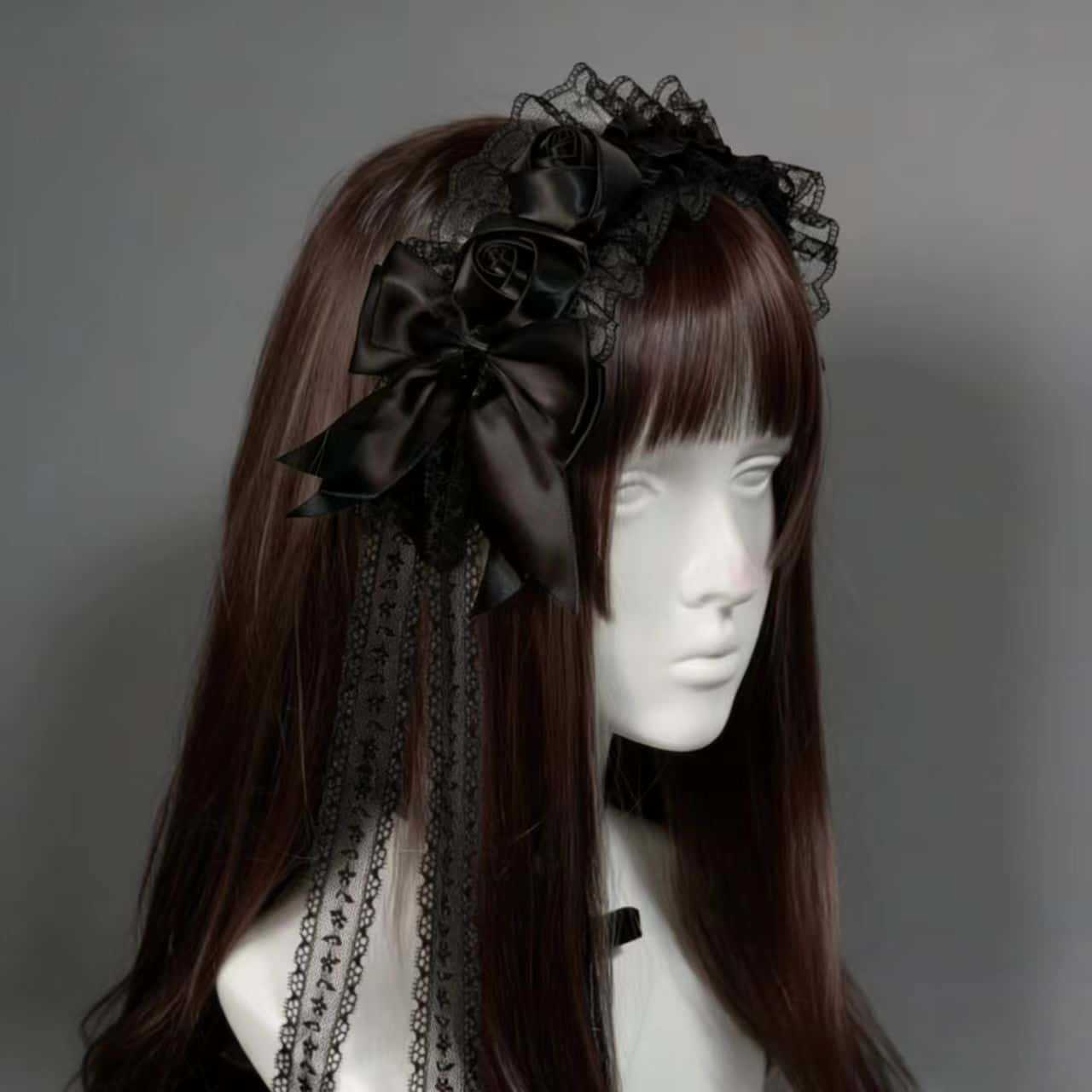 ゴシックロリータレースヘッドバンド女性用ダブルブラックホワイ - Tassel Fringe Trim のレビューと価格