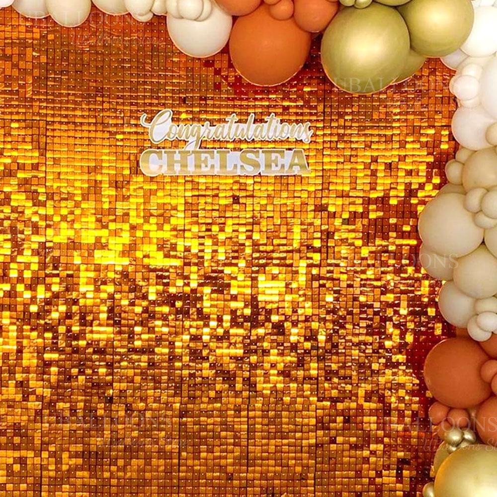 明るいオレンジのきらめく壁背景パネル 12/18/24 個銅 - Sequin Fabric Panel のレビューと価格