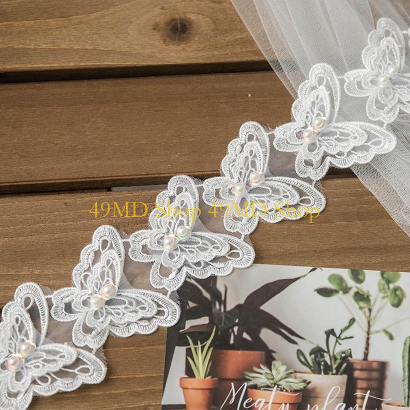 49MD 1 ヤードちょう結び蝶刺繍レーストリムリボン模造パ - Lace Ribbon Trim のレビューと価格