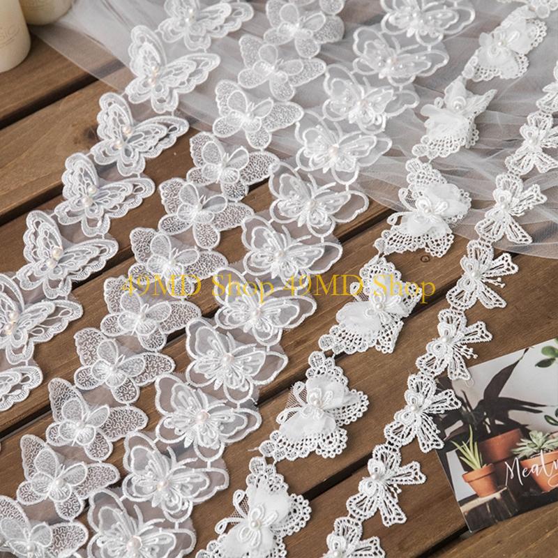 49MD 1 ヤードちょう結び蝶刺繍レーストリムリボン模造パ - Lace Ribbon Trim のレビューと価格