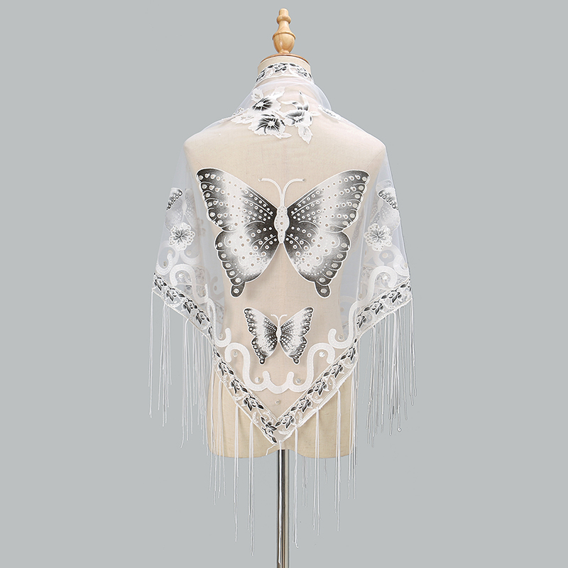 女性のための蝶の刺embroideryレースタッセルショール - Tassel Fringe Trim のレビューと価格