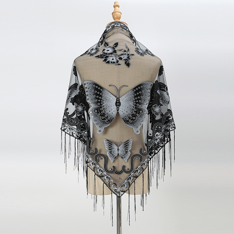 女性のための蝶の刺embroideryレースタッセルショール - Tassel Fringe Trim のレビューと価格