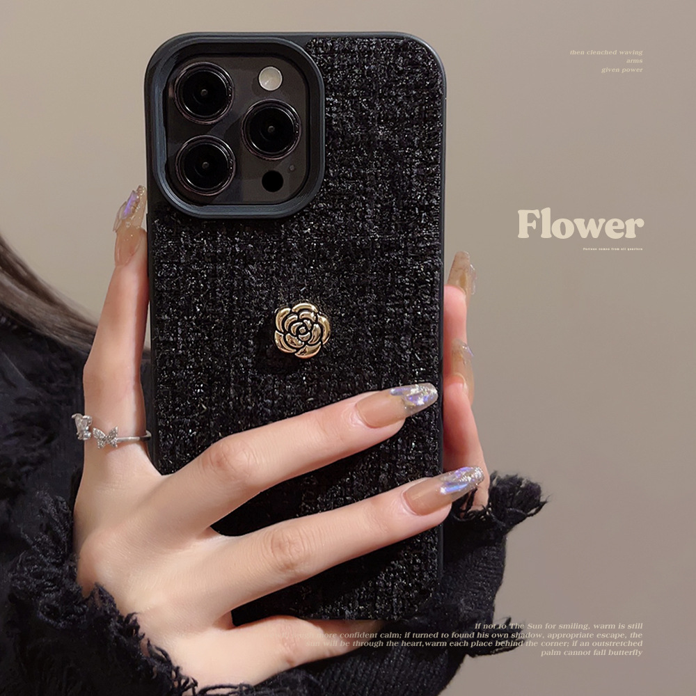 高級3Dゴールデンカメリアフラワー柄スマホケース iPhon - Embroidery Embellishments のレビューと価格