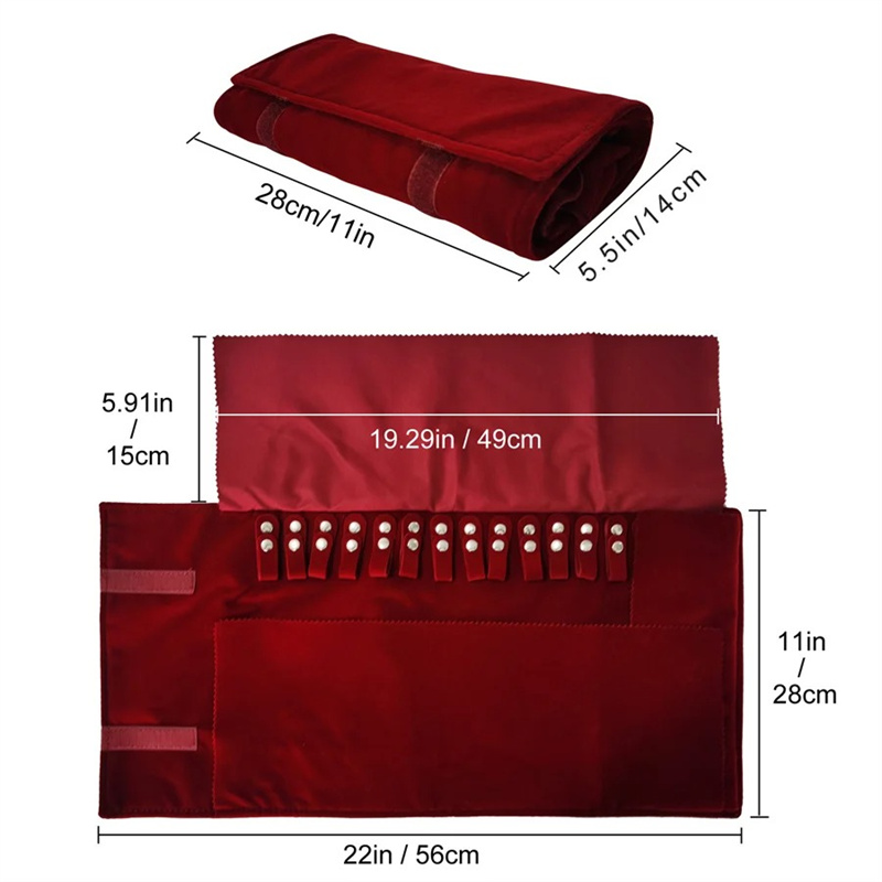 バーガンディベルベットジュエリーロールアップケースポータブル - Velvet Ribbon Roll のレビューと価格
