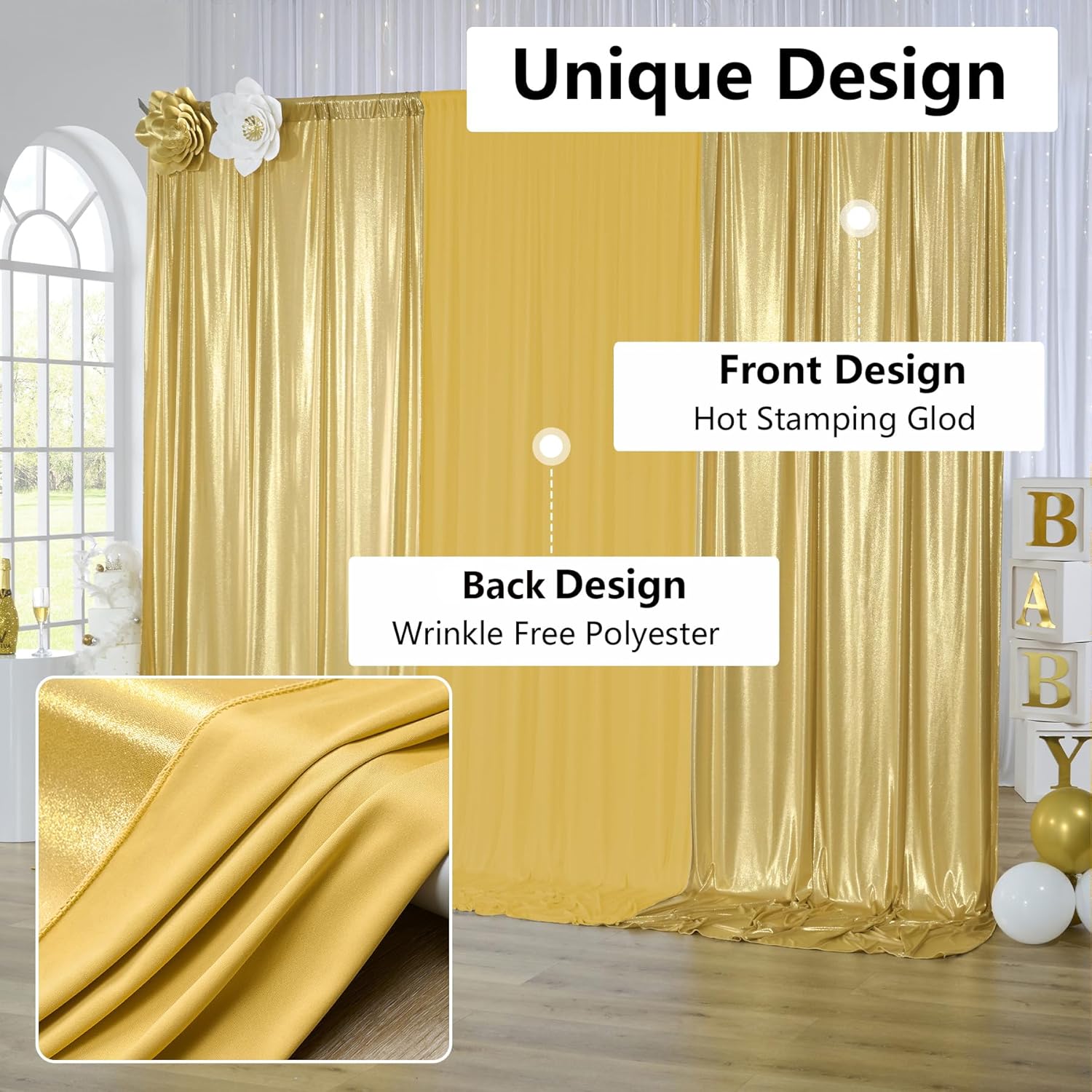2.3x7フィート しわにならないグリッター1枚入り ゴール - Sequin Fabric Panel のレビューと価格