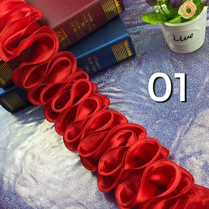 光沢のあるサテンのプリーツトリム,3Dレース生地,フリンジ, - Lace Ribbon Trim のレビューと価格