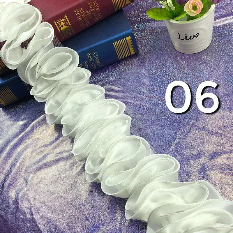 光沢のあるサテンのプリーツトリム,3Dレース生地,フリンジ, - Lace Ribbon Trim のレビューと価格